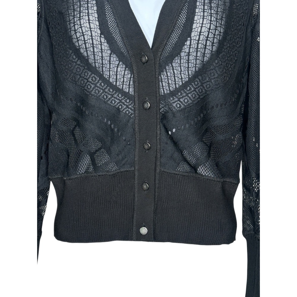 VTG Cache Cardigan Medium Black Sheer Lace Mesh V-Neck Button Front L/S Y2K 90s - Picture 5 of 8